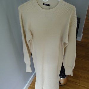 NASTYGAL NEW oversized beige viscose maxi dress bell sleeves side splits S